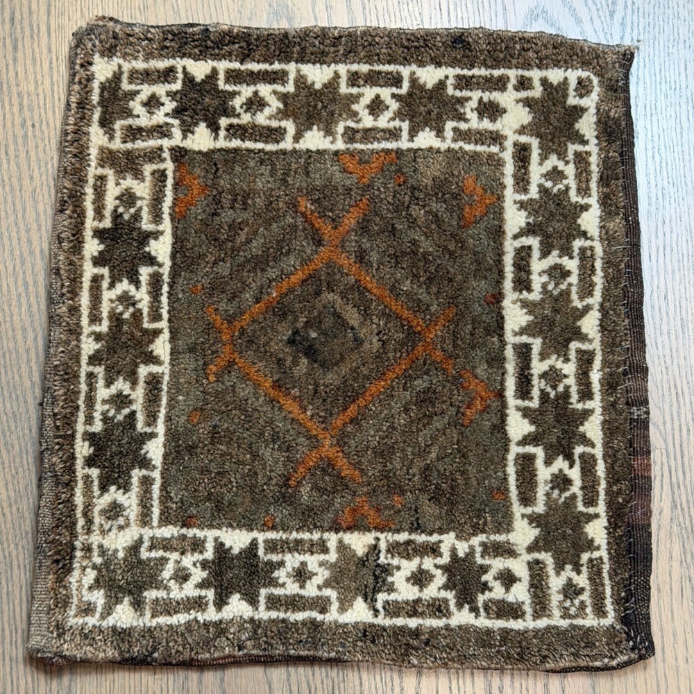 Antique Hand-Knotted Square Turkish Decorative Wool Rug Tribal Boho Rug 14x15 in